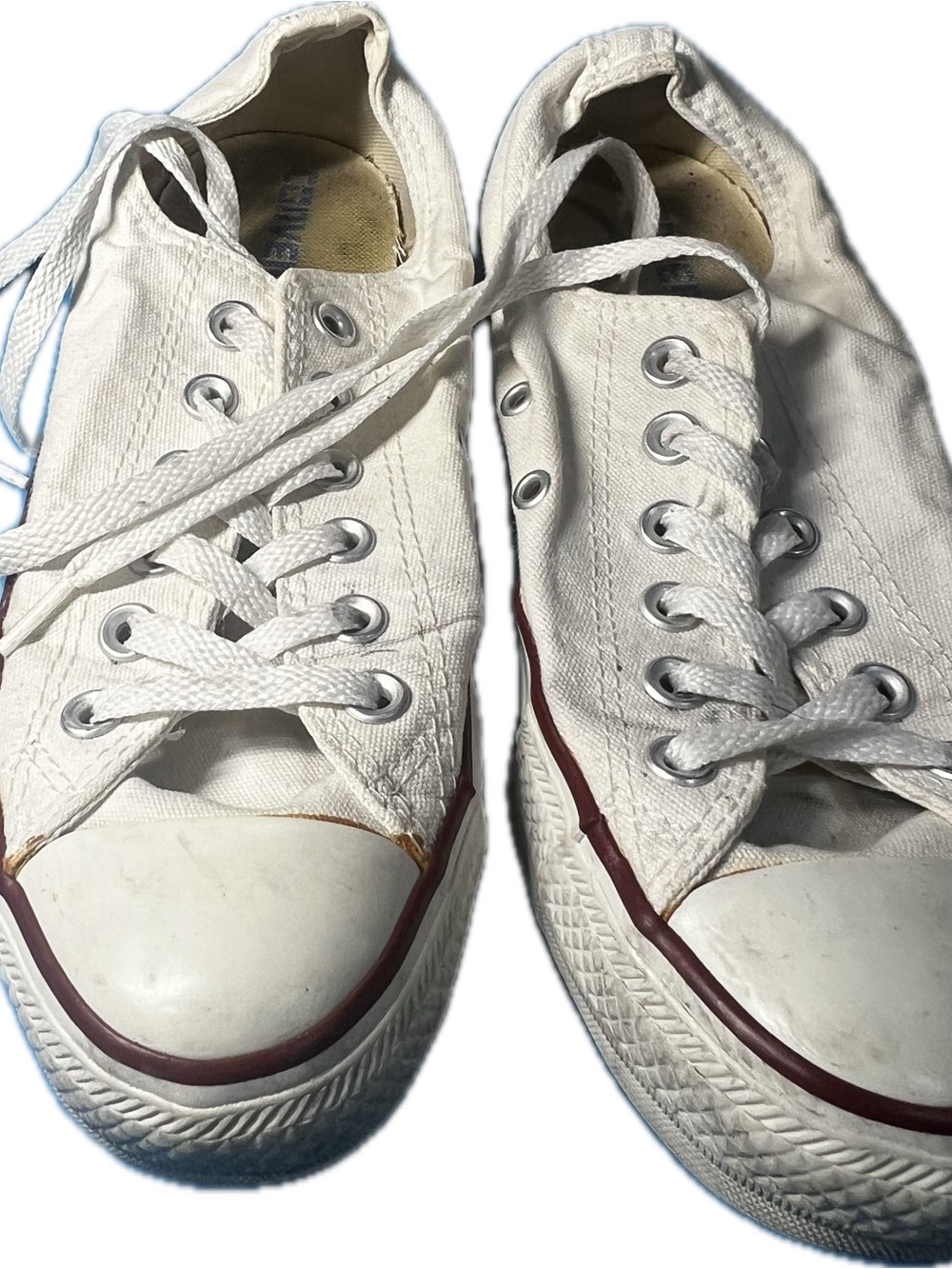 Converse Women’s White Canvas Low-Top Sneakers with Red Trim